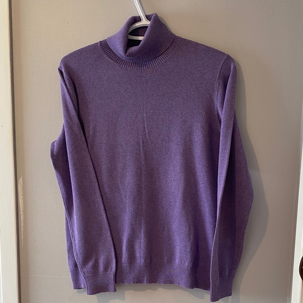 Lands’ End Purple Cotton Blend Turtleneck Women’s Size Medium Fall Office Casual